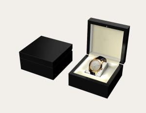 China Lockable Watch Box with Glossy Black Wooden Box  Inside PU Leather 150*150*50mm on sale