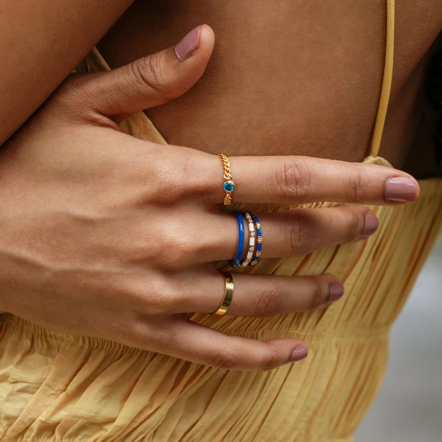 Handcrafted Cube Stackable Rings 18K Gold Plated 925 Sterling Silver with White Enamel Cubic Zirconia Minimalist Jewelry Gift for Women