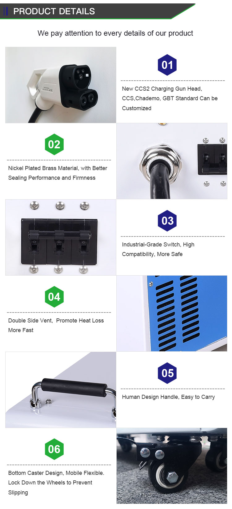 Portable Charging Station with Output Current 38A Movable CCS2 Type 2 15KW DC Fast EV Charger Input Voltage 260-475V