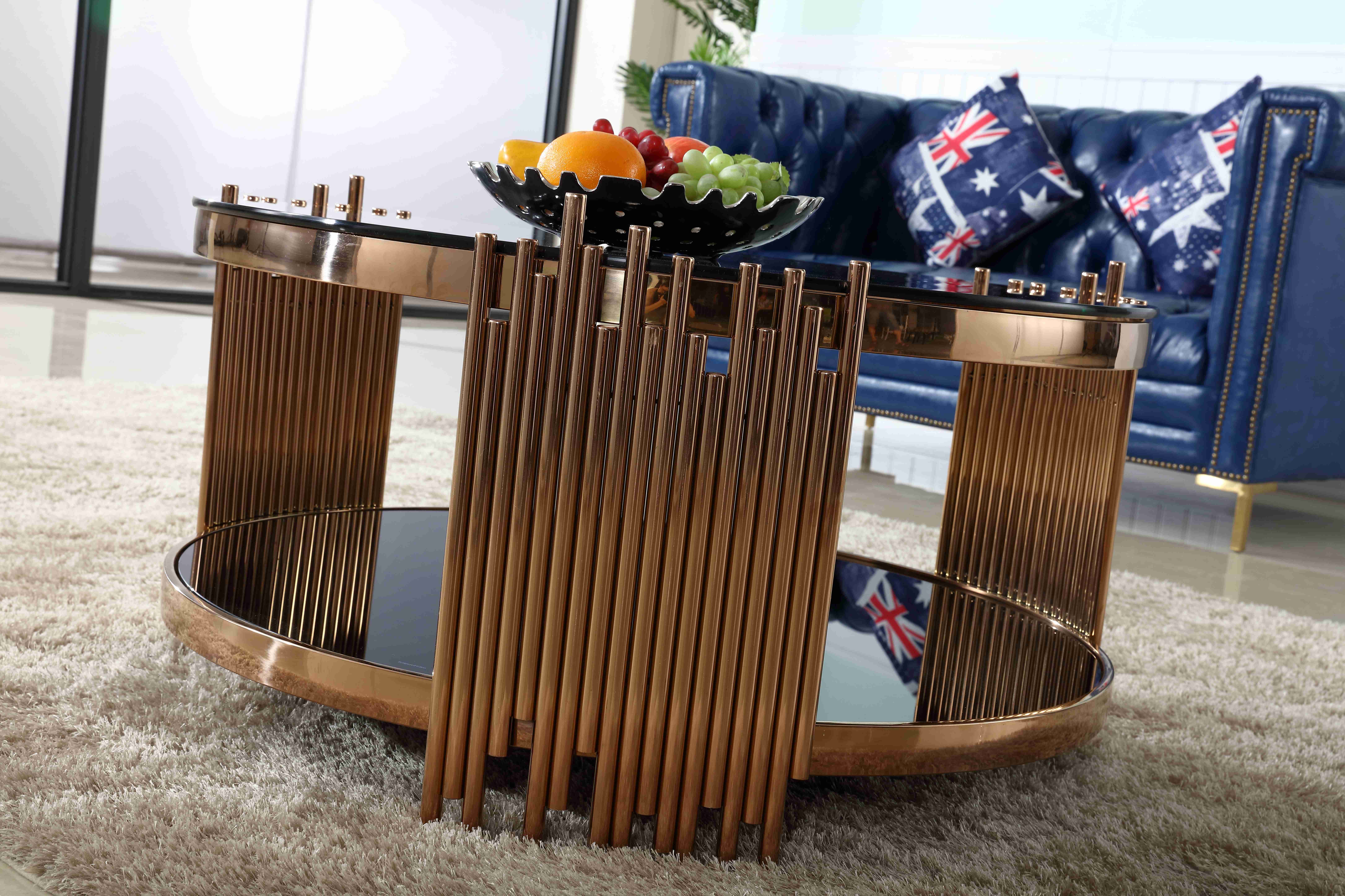 Modern Luxury Stylish Tea Table Gold Round Coffee Table Set Living Room Furniture
