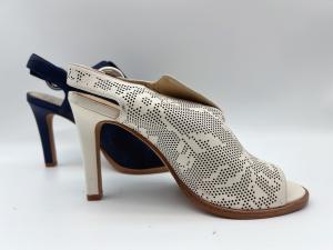 Quality Ladies Genuine Leather Sandals Navy / Bone Open Toe High Heel Sandals wholesale