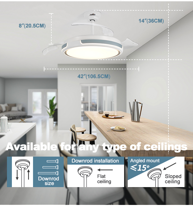 Indoor 42 Inch LED Ceiling Fan with Invisible Blades and Remote Control Switch Style