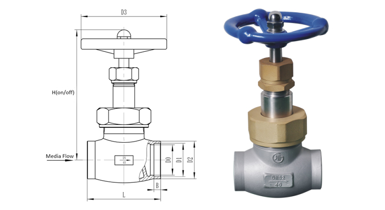 DN40 Cryogenic Globe Valve Stainless Steel Short Stem Welding Connection