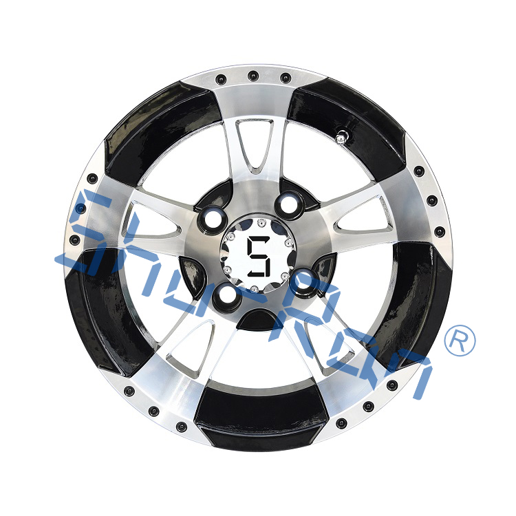 Golf Cart 12''/14'' Machined/ Glossy Black Aluminum Wheels Rims for Club Car, EZGO, YMH Golf Carts