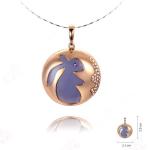New 18K Rose Gold Natural Blue Chalcedony Rabbit Design Charm Pendant Necklace