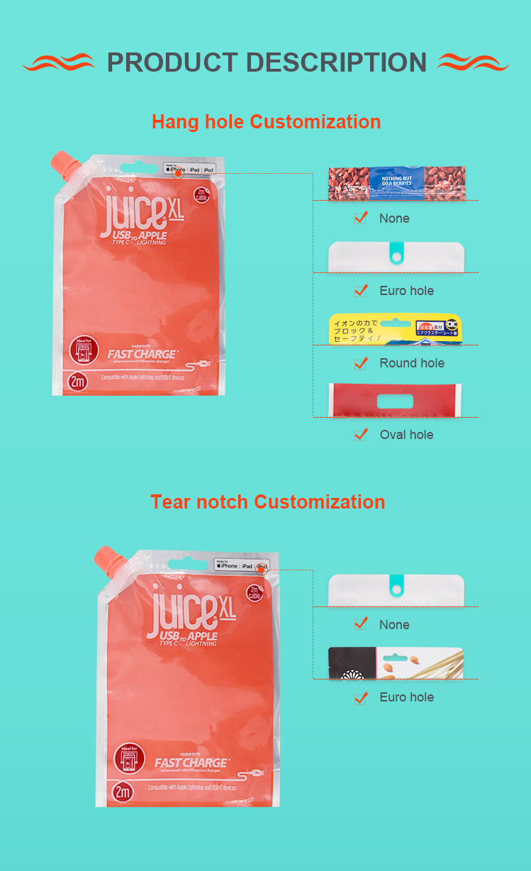 Fruit Juice Spouted Liquid Stand Up Pouches PE Material Customized Logo