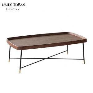 Quality Industrial Wooden Rectangular Coffee Side Table Set Walnut Color wholesale