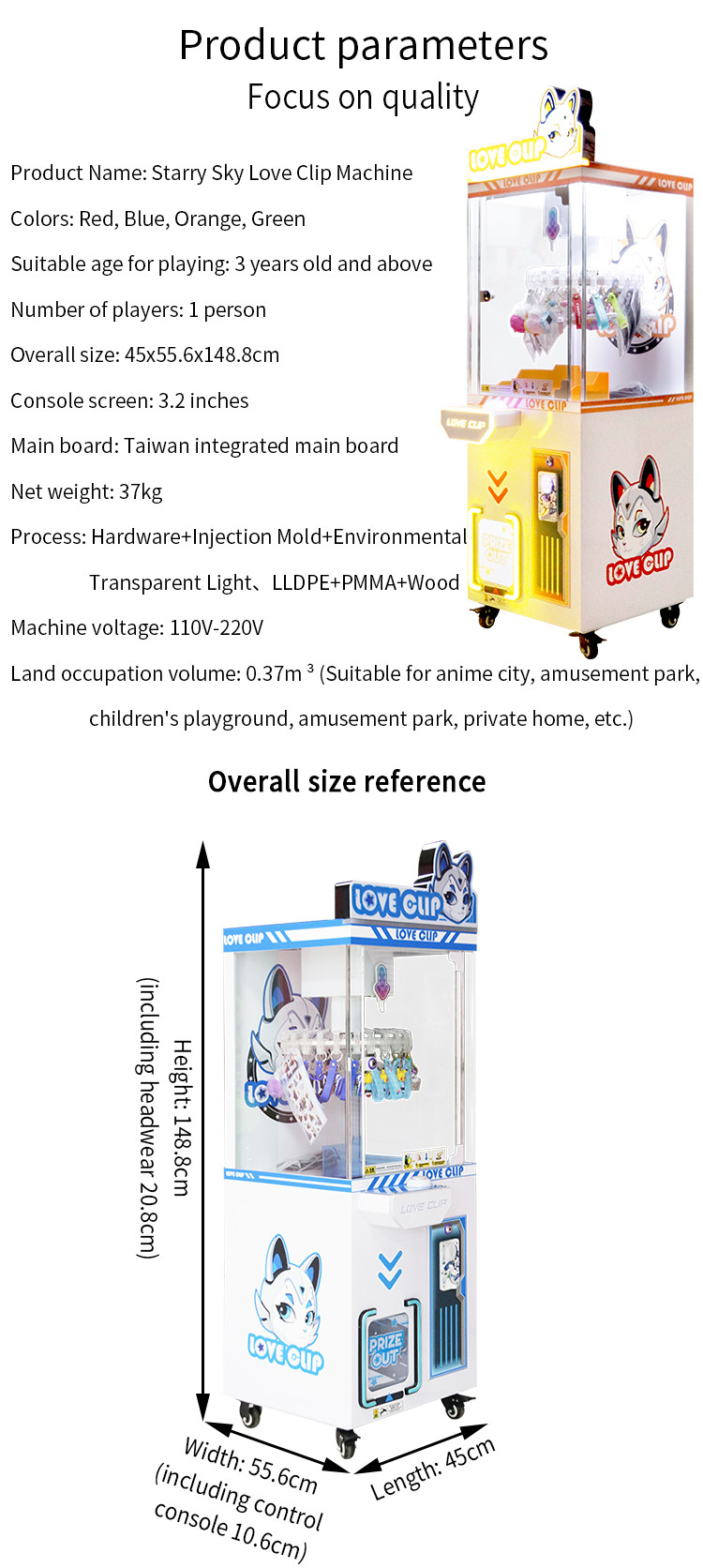 big warrior coin operated crane machines Blue game Starry Love Clip Machine