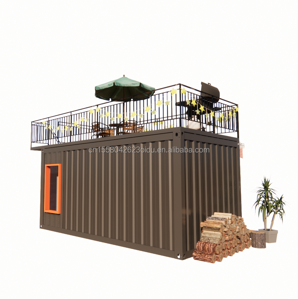 Double-Story Prefab Container House for Mall Boba Style 50/75/100mm Wave Sandwich Panel Wall and Modern Design Terrace