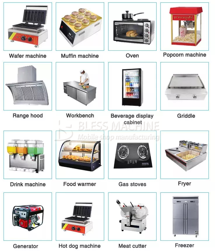 4 Wheels Mobile Food Trucks for Hot Dog Carts and Catering Concession Coffee Food Trailer