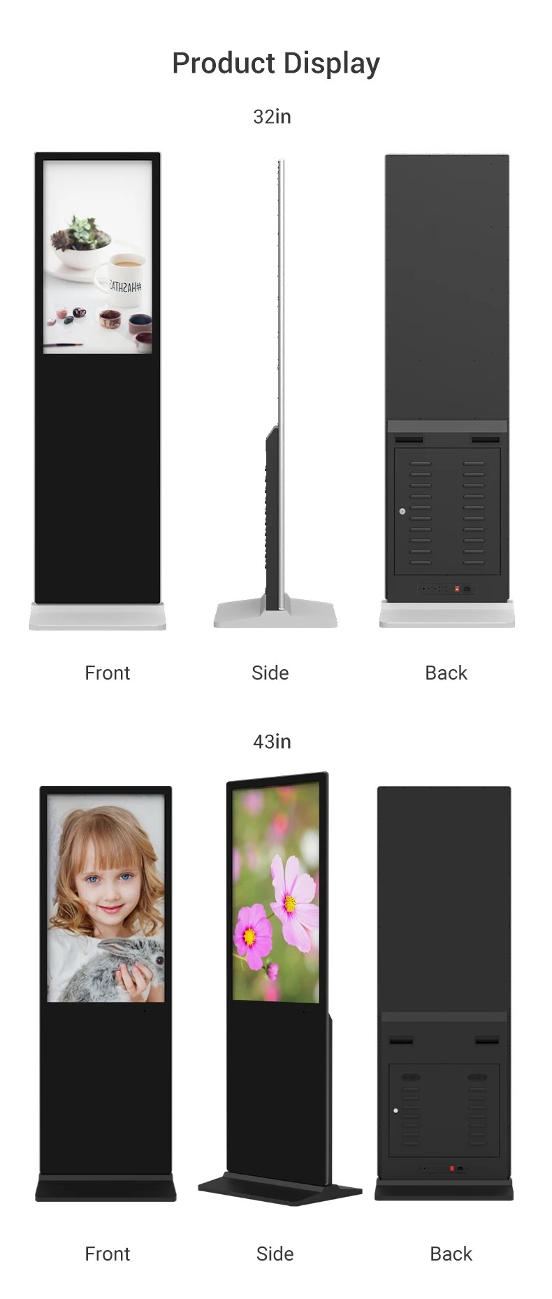 Colorful High Brightness Floor Standing Touch Screen Kiosk Android 7.1 9.0 11