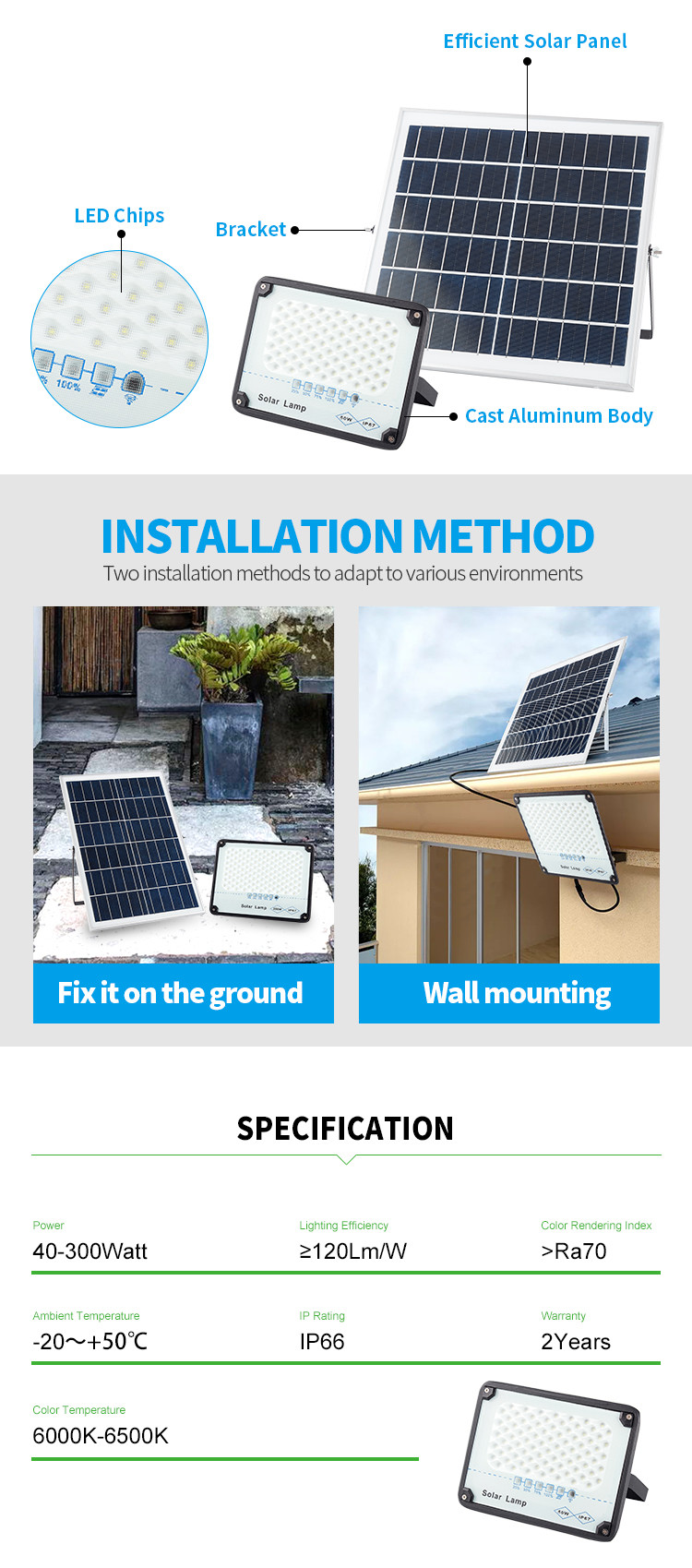 Medium ROHS 6500K 80Ra 200watts Solar LED Flood Lights