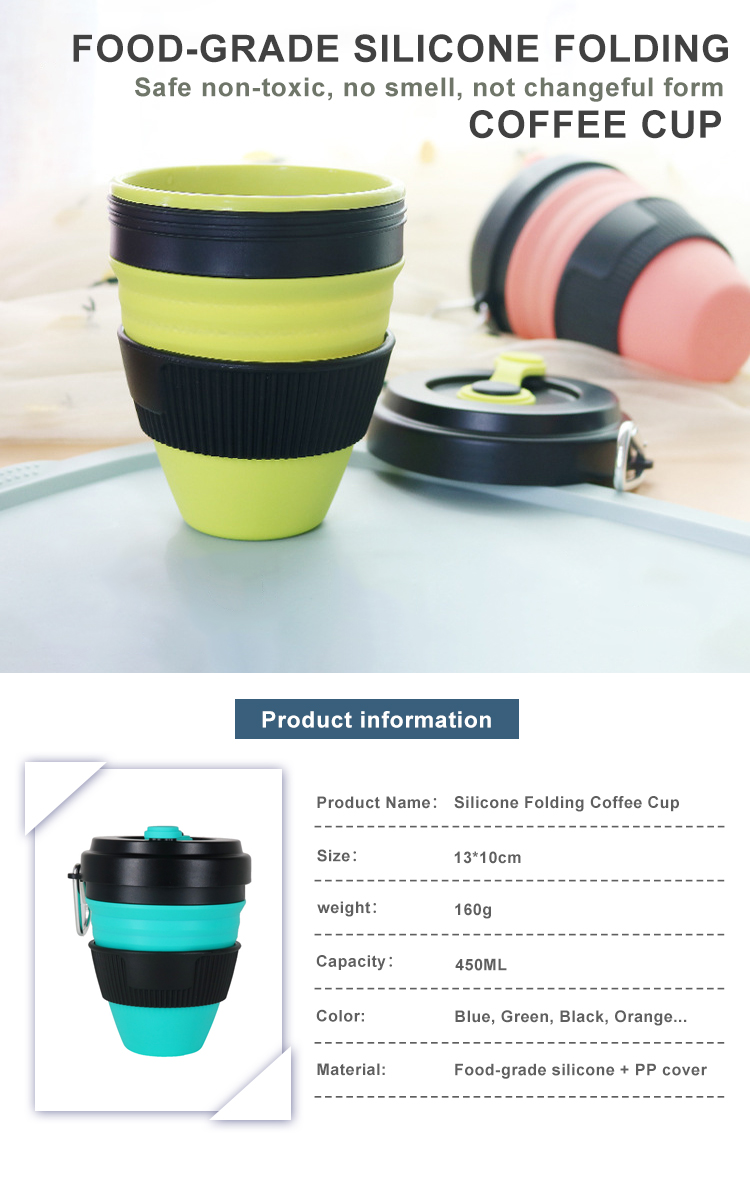 OEM ODM 450ML Novelty Collapsible Silicone Coffee Cup