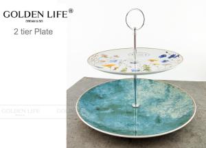 Quality Pastoral Flowers Ceramic Fruit Plates Double - Decked AB Grade Quality Level Durable wholesale