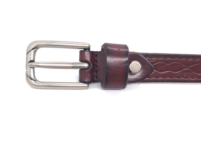Womens Genuine Cowhide Embossed Leather Thin Belts For Dresses With Single Prong Buckle