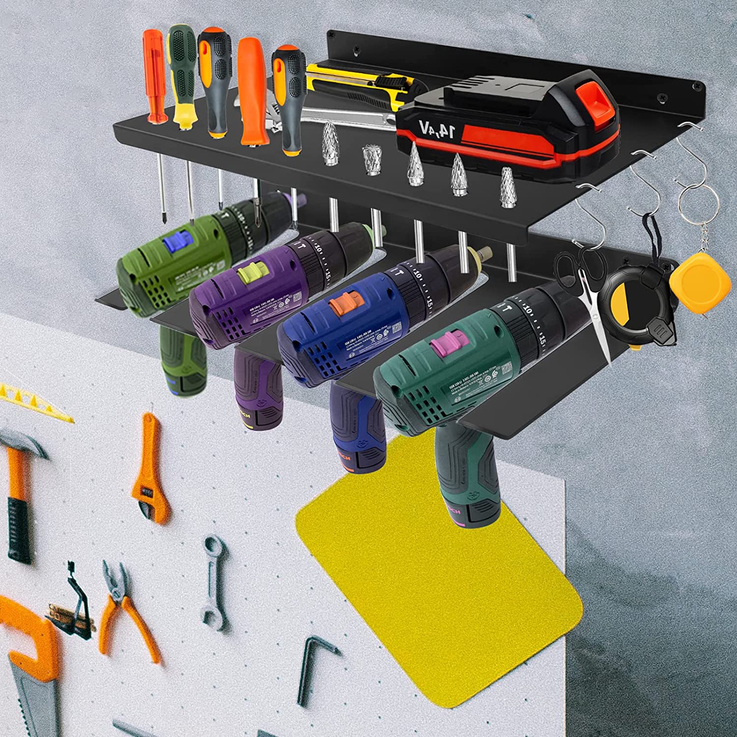 Standard 3-Layer Wall Mounted Power Tool Organizer 43*19*10cm Tool Storage Holder