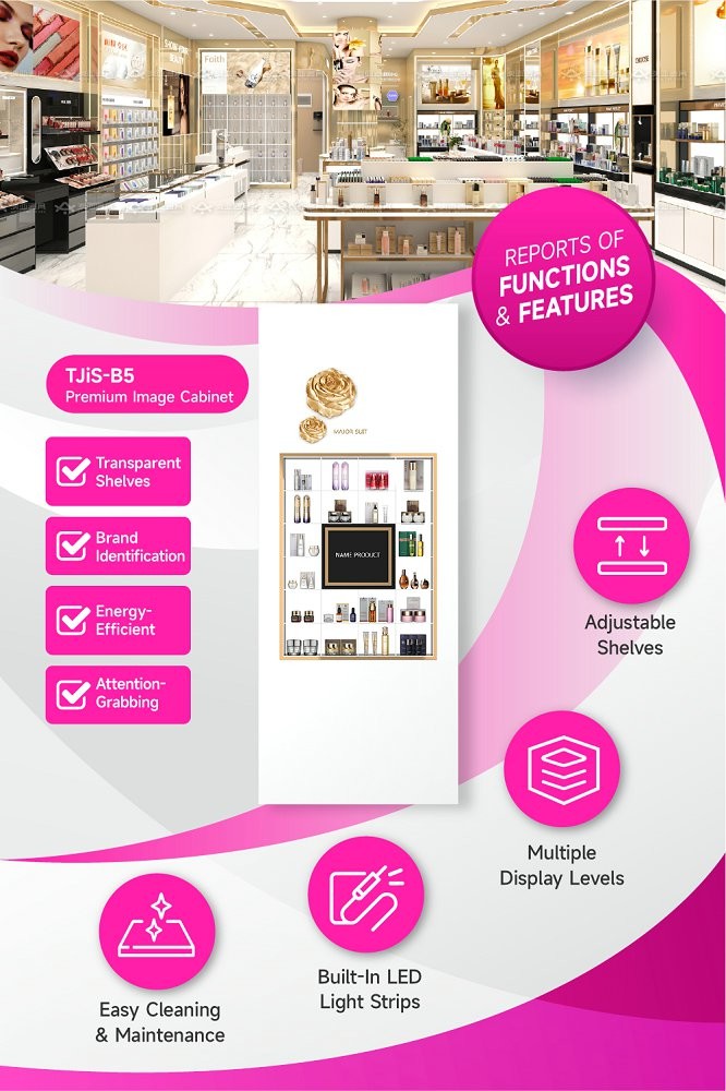 TJiS-B5 Milky-White Acrylic Light Box Skincare Display Cabinet with Transparent Shelves