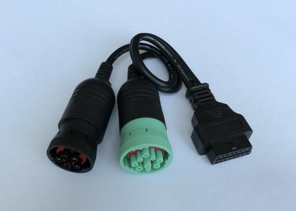 OBD2 OBDII Female to Green Deutsch 9 Pin J1939 Female and 6 Pin J1708 Female