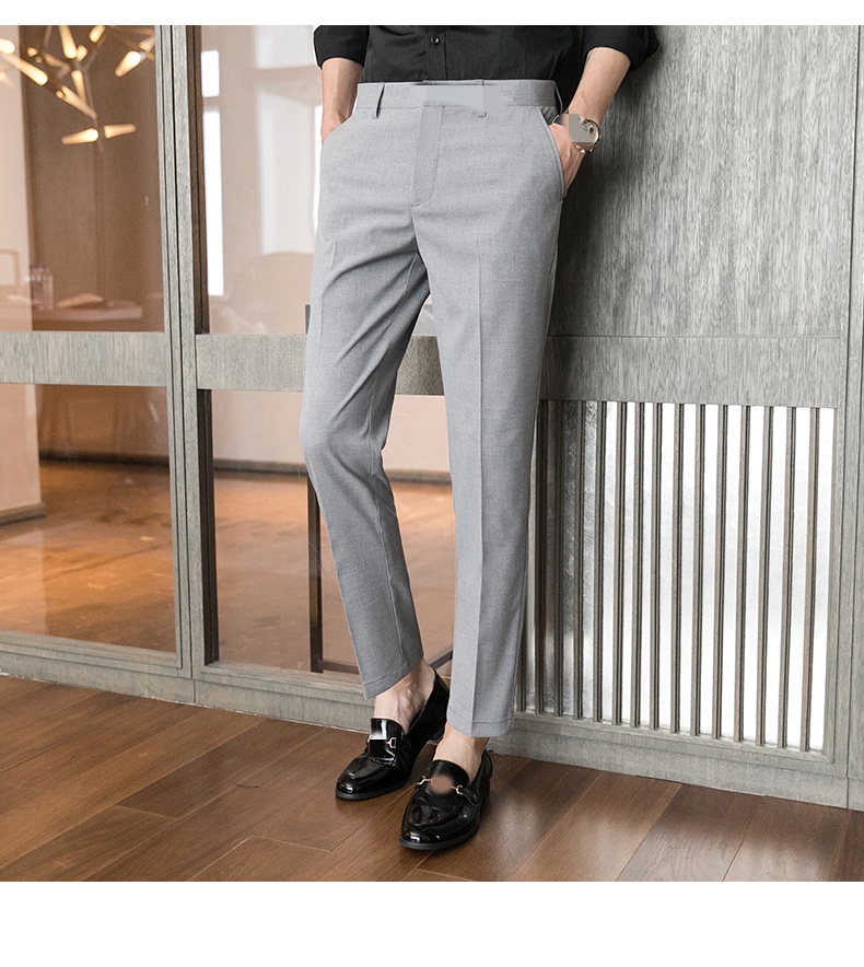 Slim Fit Office Trousers in Black Perfect for Formal Business Attire Zipper Fly Closure
