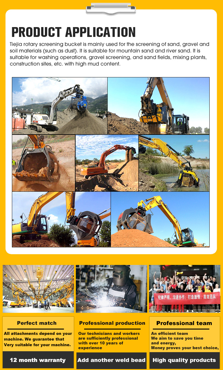0.46 - 1.2 M3 Capacity Excavator Sieve Bucket Hydraulic Rotating Screen Bucket