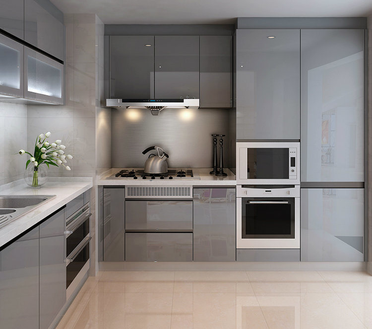 Modern Durable Gloss Kitchen Cabinets with Blum Hardware and Quartz Stone Countertop