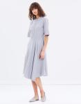 Woman Dress Summer 2018 Apparel Short Sleeve Woven Striped Midi Dress Wholesale