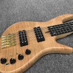 Solid Flame Maple Top 5 Strings Bass Guitar Ebony Fingerboard Custom Gold
