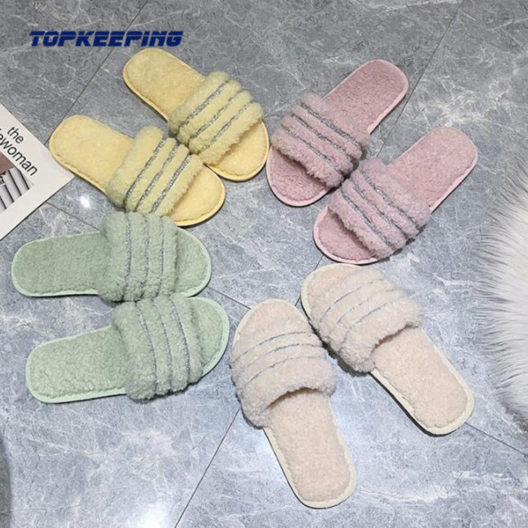 Outdoor PVC Outsole Womens Fluffy Slider Slippers