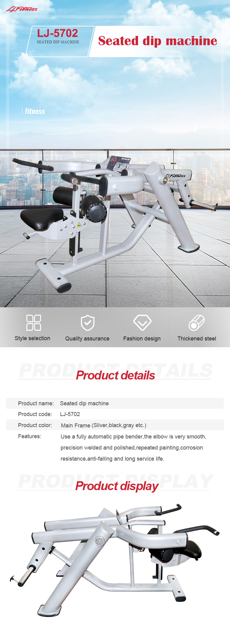 Tricep Dip Commercial Grade Gym Equipment Molding Frame Seated Dip Exercise Machine