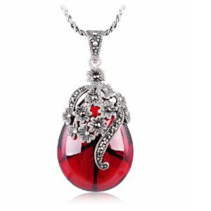 Quality Thai 925 Silver Pendant Necklace with Red Agate Marcasite(JX467RED) wholesale