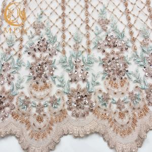 Quality Gold Shiny Sequin Lace Fabric Tulle Embroidery Water Soluble For Evening Dress wholesale