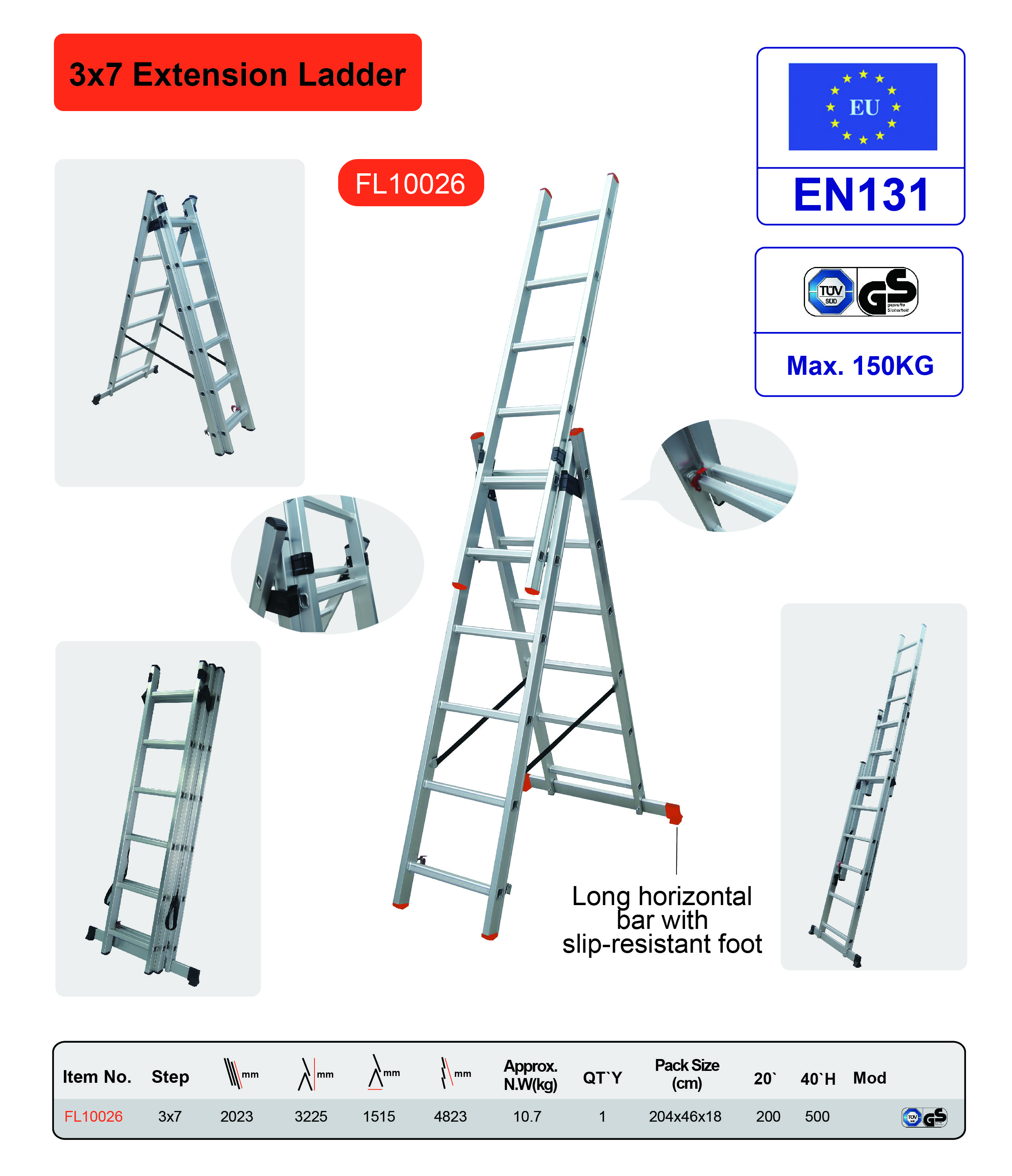 Convenient Aluminium Folding Ladder 3x7 Collapsible Aluminum Ladder