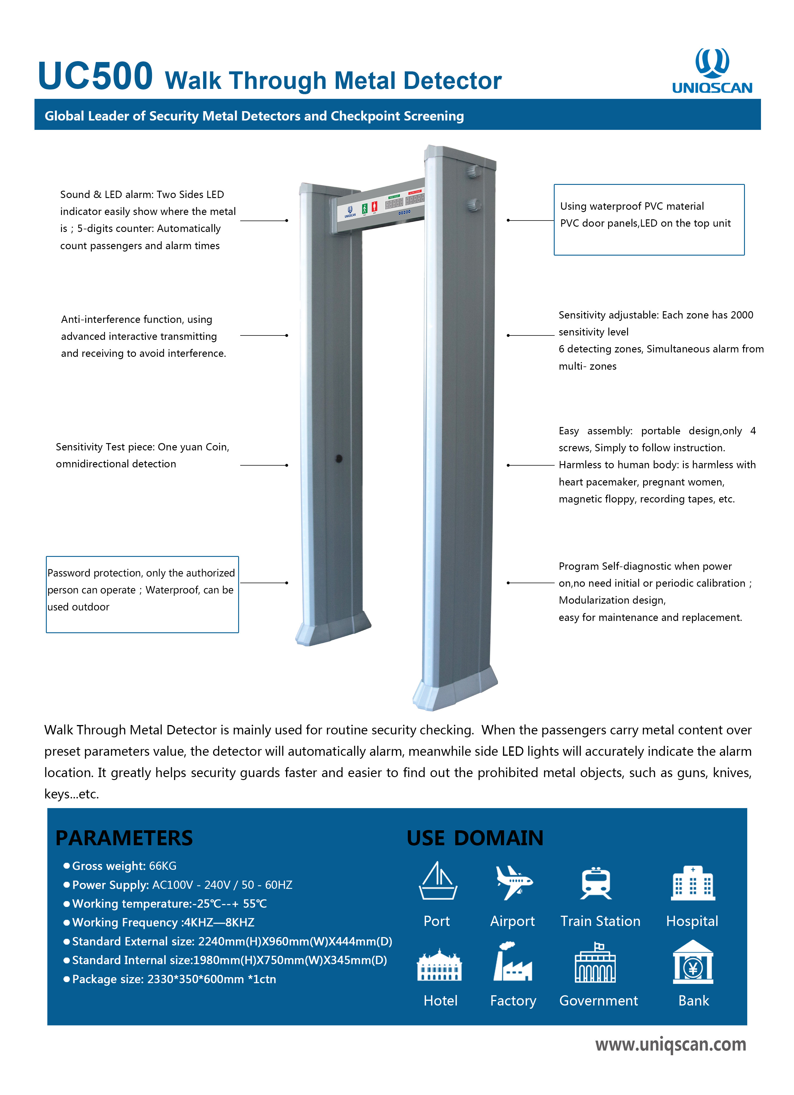 2000 High Sensitivity PVC Material Waterproof Door Frame Walk Through Metal Detector Gate For Outdoor Use