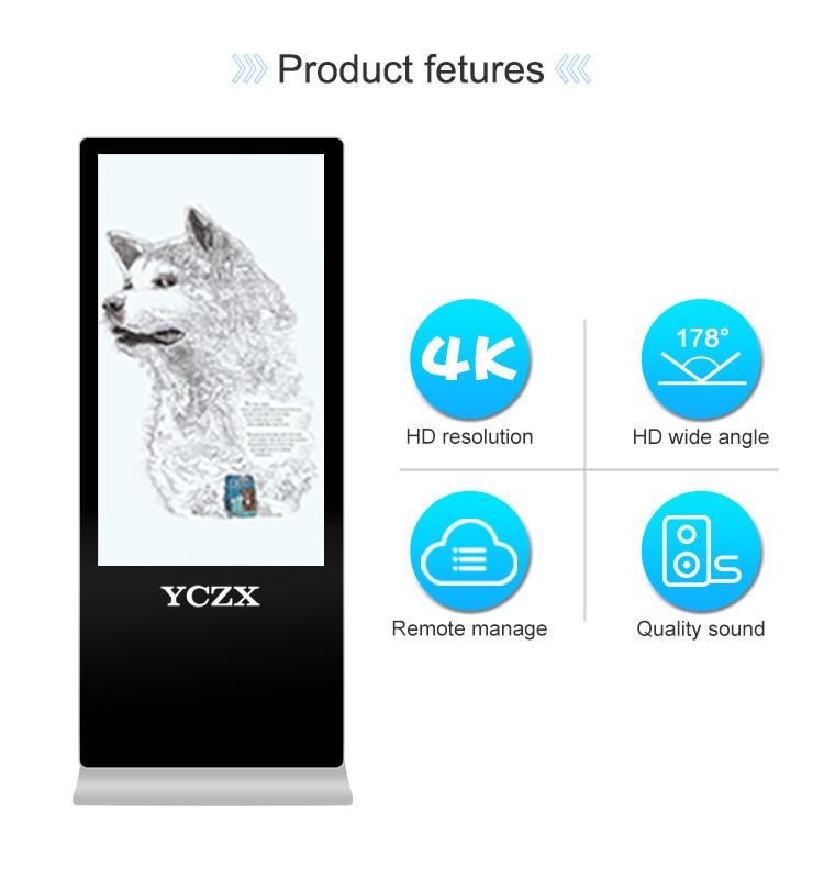 4K Full HD Floor Standing Digital Signage , Indoor Touch Screen Kiosk
