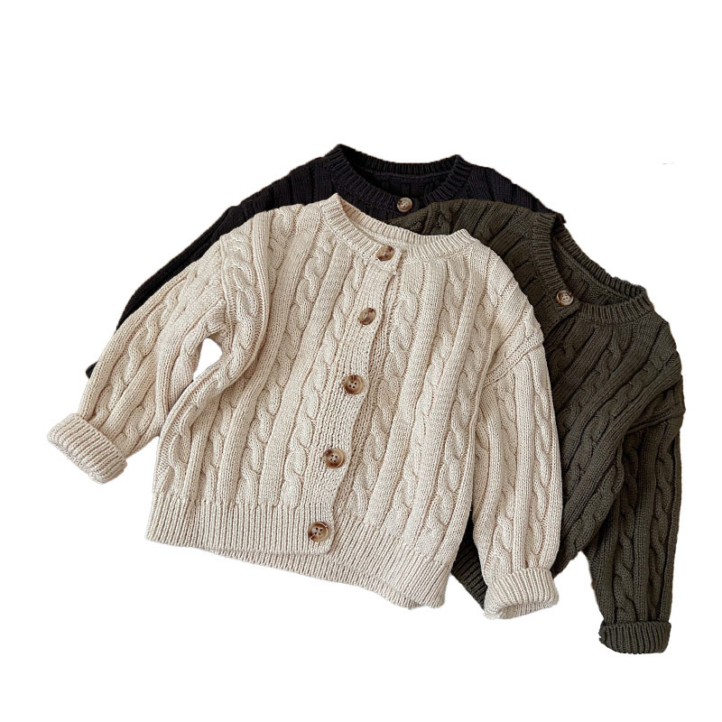 Mommy And Me Chunky Knitted Sweater Cardigan Cotton Thick Winter Hand Knit Button Down Sweater