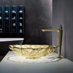 OEM Ball Shape Glass Wash Basin Crystal Vessel Sinks Yellow Color Countertop