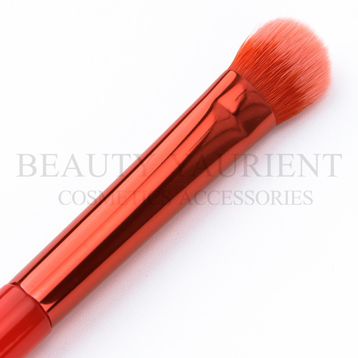 ISO14000 Red Plastic Handle Round Eyeshadow Brush With 2tone Red And Light Red Tips