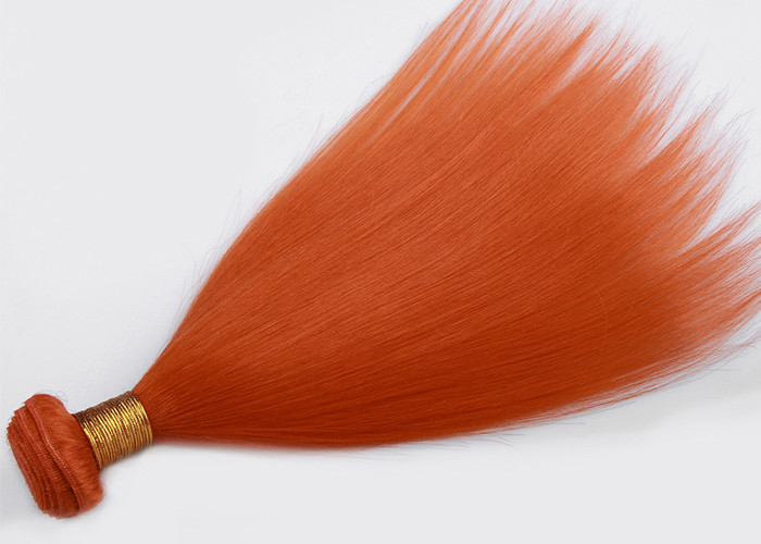 Customized Orange Silk Straight Virgin Human Hair Extensions Double Stitch Weft