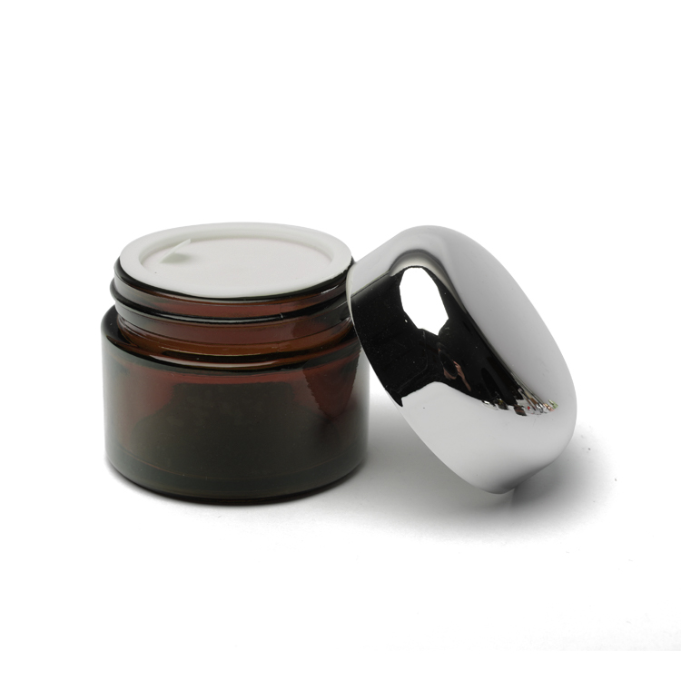 30g 1oz Round Amber Glass Cream Jars Cosmetic Containers With Screw Cap