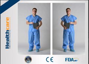 Quality Blue PP / SMS Disposable Protective Gowns Scrub Suit Lightweight S-5XL Size wholesale