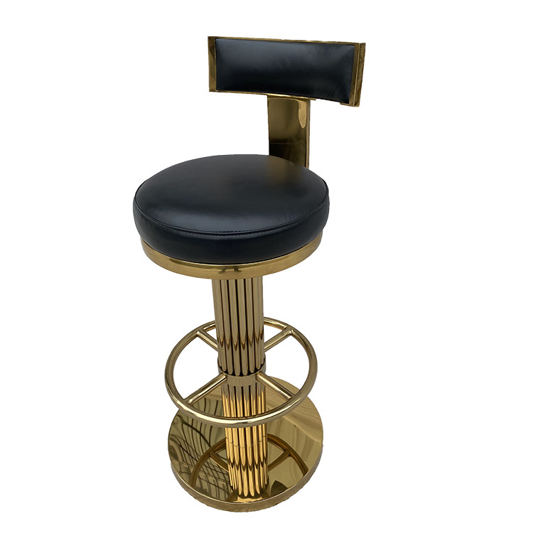 Kitchen Vintage Bar Stools With Backrest Golden Metal Round Base