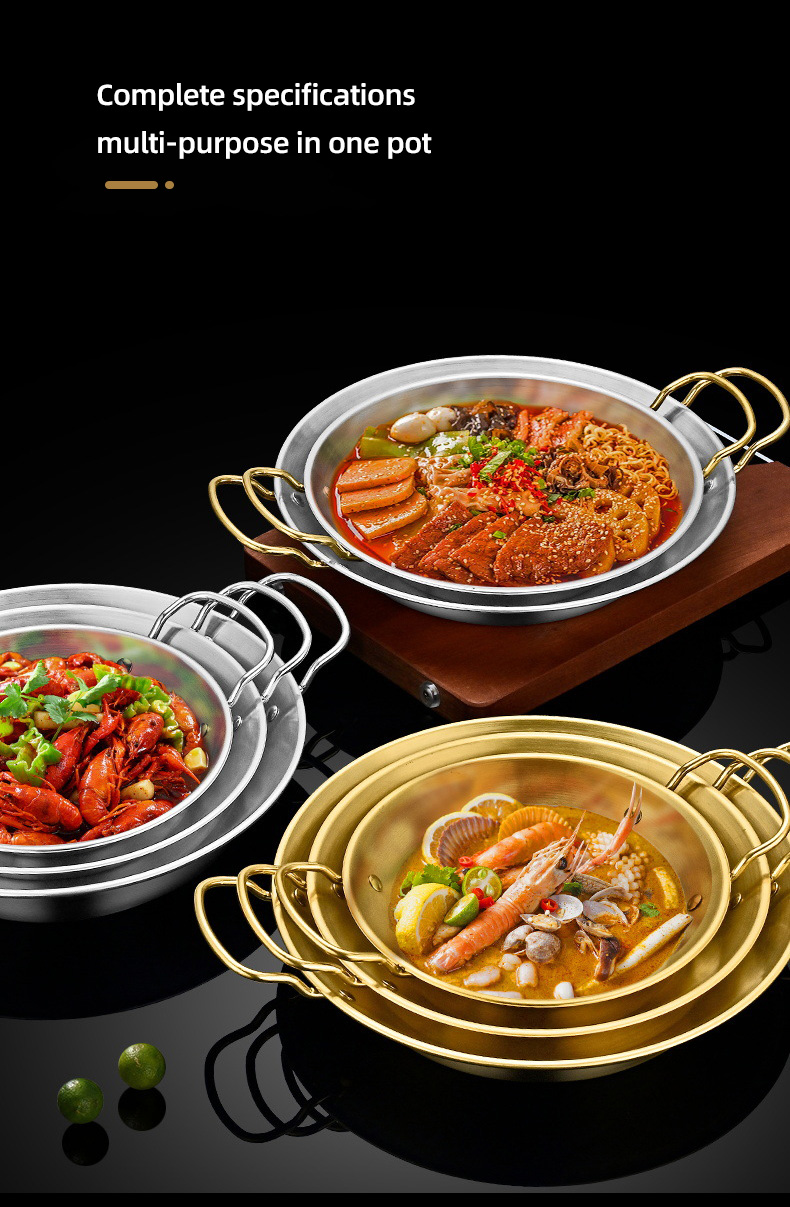 Wholesale TOP Seller Gold Cookware Dry Pan Stainless Steel Ramen Pots Seafood Frying Pan For Kitchen