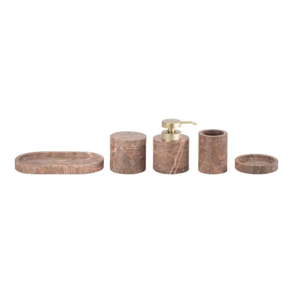 Nature Brown Marble Bathroom Set Round Marble Hand Soap Dispenser Bathroom