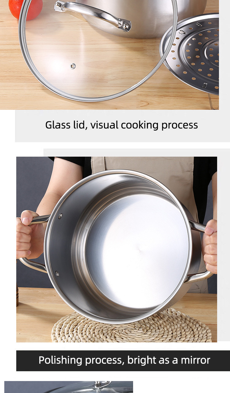 Multi-function Silver Kitchen Cookware Cooking Pot Induction Stock Pot Stainless Steel Soup Pot With SS Handle