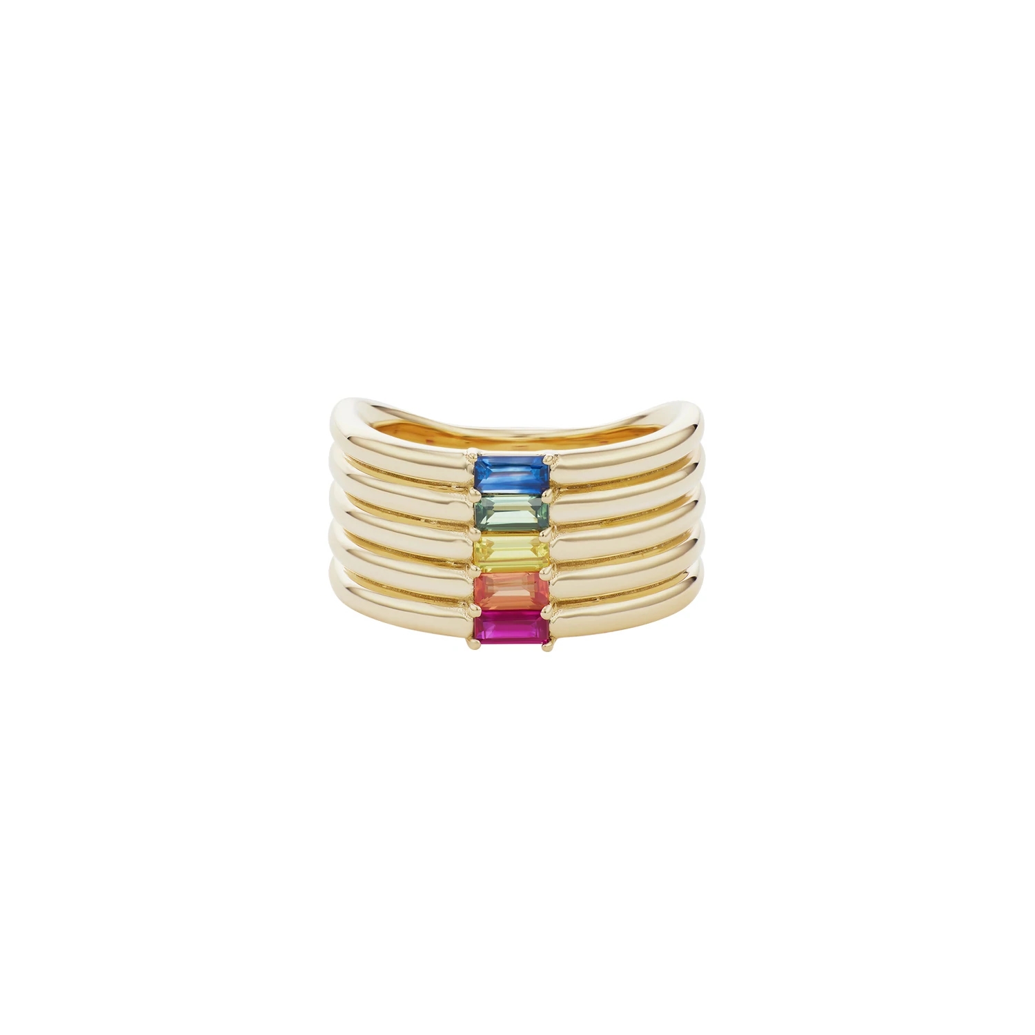 18K Gold Plated Rainbow Baguette Cut CZ Multi Fashion 925 Sterling Silver Women Rings