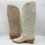 Comfortable Womens Leather Dress Boots Waterproof Off White