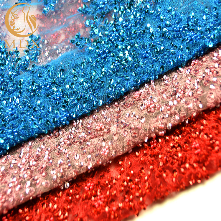 Stunning Tulle Glitter Lace Fabric Embroidery Beads For Wedding
