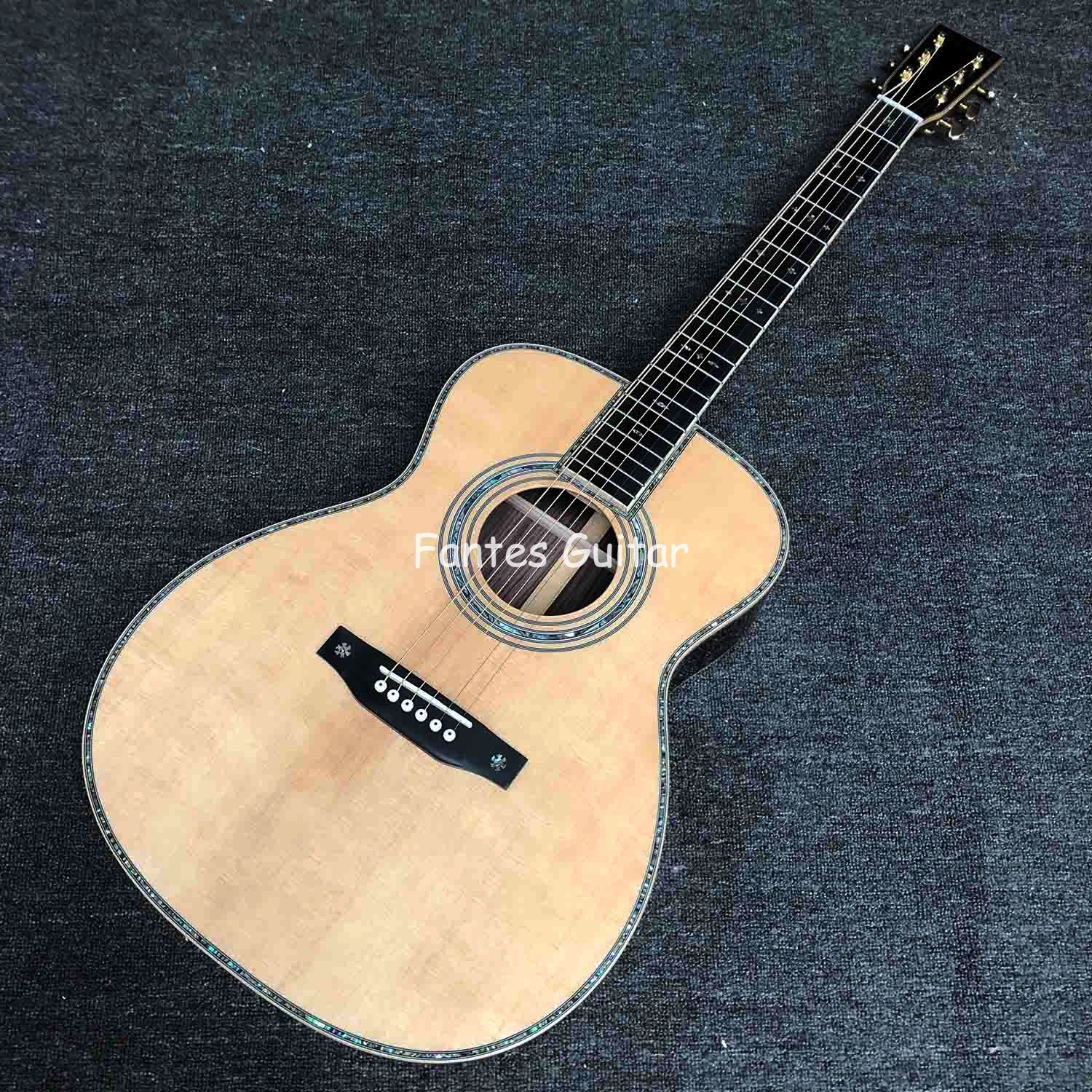 Custom Martin Style OM Style 42 Solid Spruce Cedar Top Acoustic Guitar Real Abalone Inlay with Vintage Tuner