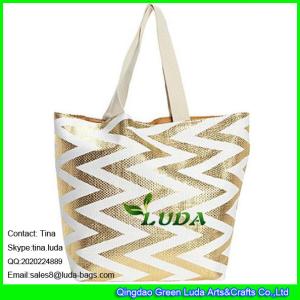 Quality LUDA golden zigzag pattern straw tote bag cotton strap handles paper straw bags wholesale