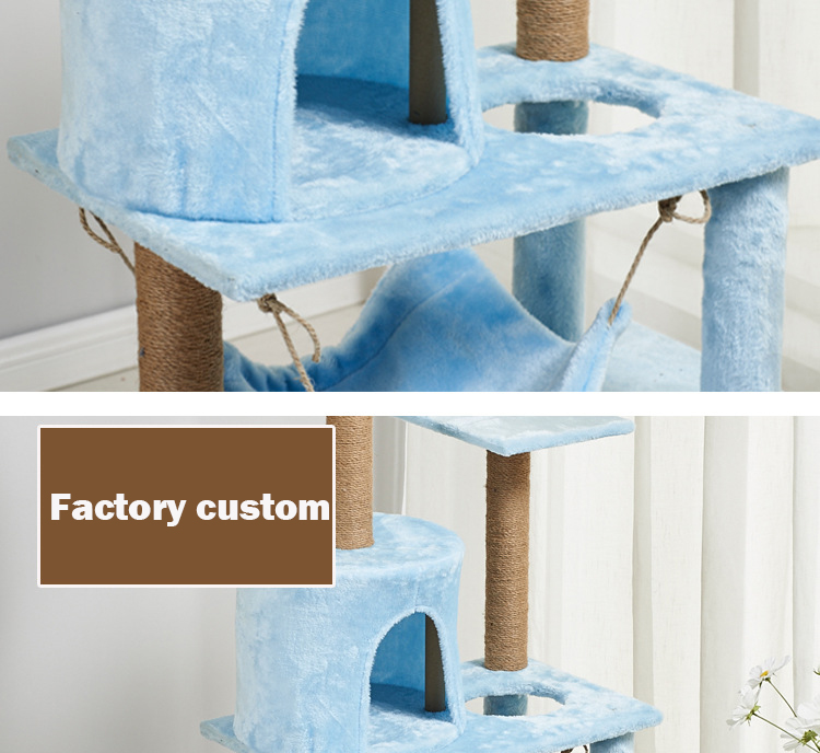 Multi-level Platform Wooden Cat Scratching Tree With Hammock Sustainable SISAL and Eco-friendly